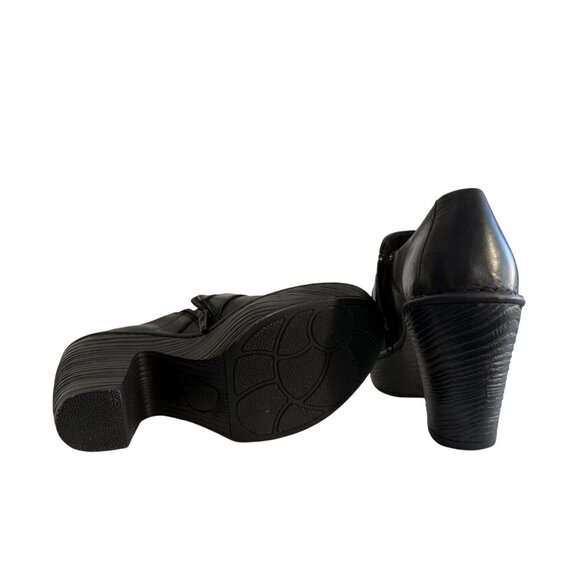 Born Onega Chunky Clogs Block Heels Harness Strap Black Leather Womens 6 - Picture 5 of 10